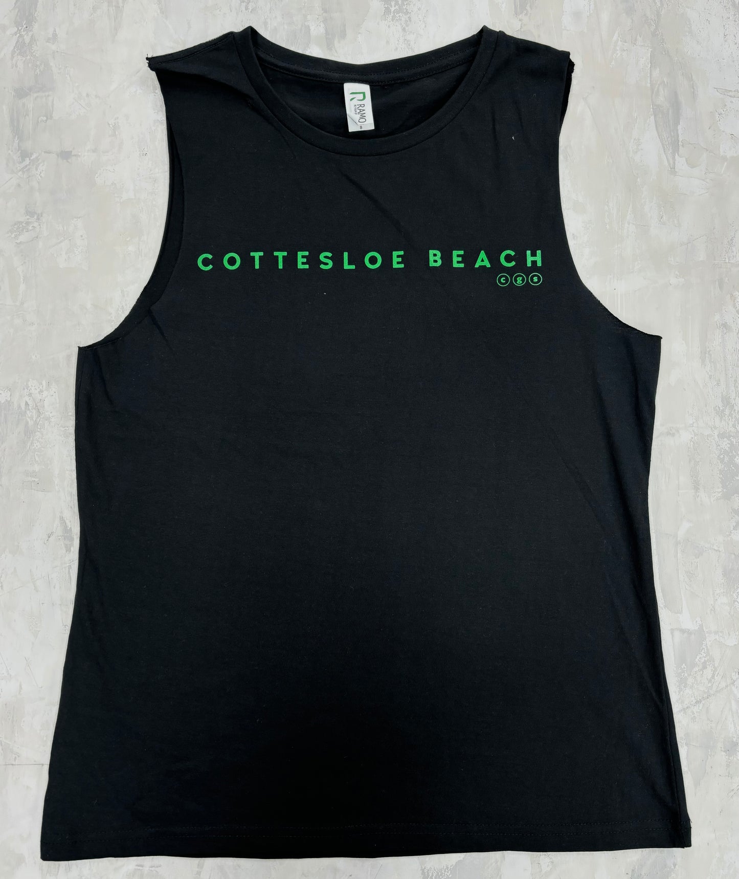 Black Muscle Tee - Green Writing