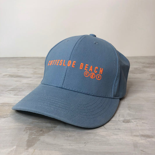Sky Blue Cap -  Fleuro Orange Text