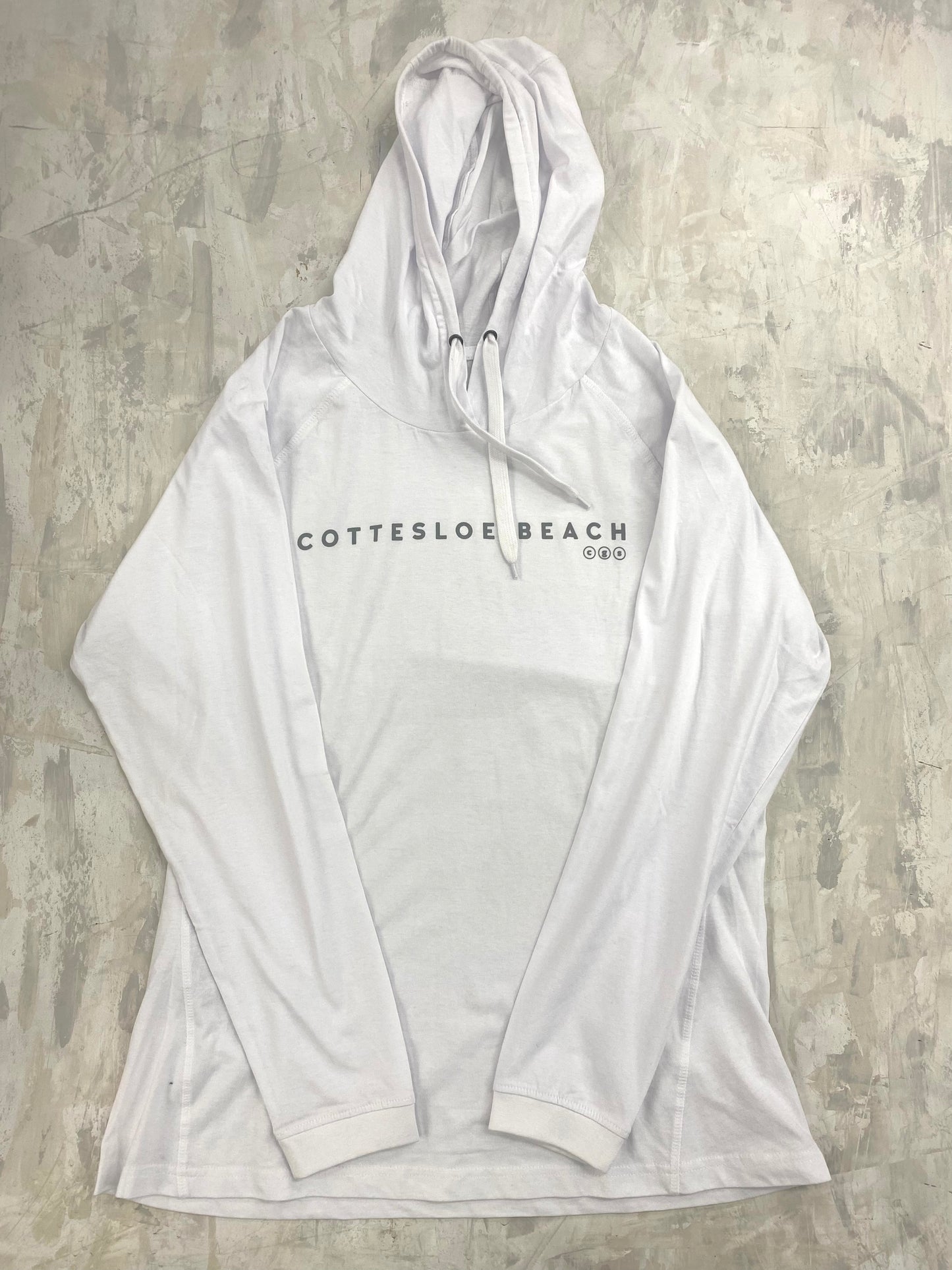White Hooded T-Shirt - Grey Text