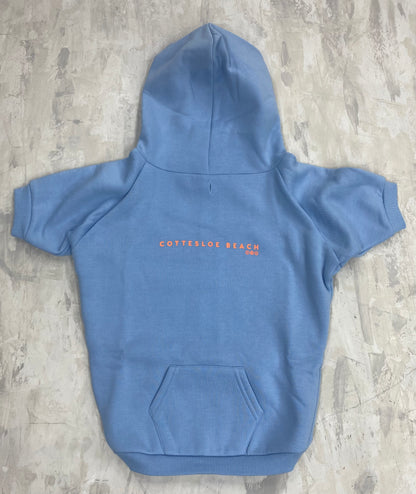 Dog Hoodie Sky Blue - Orange Text