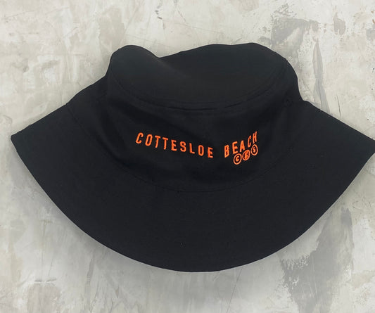 Black Bucket Hat - Orange Text