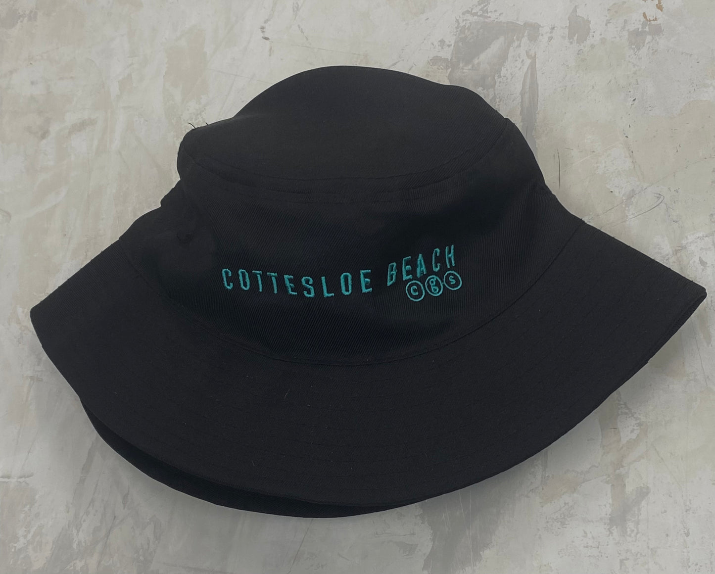 Black Bucket Hat - Aqua Text
