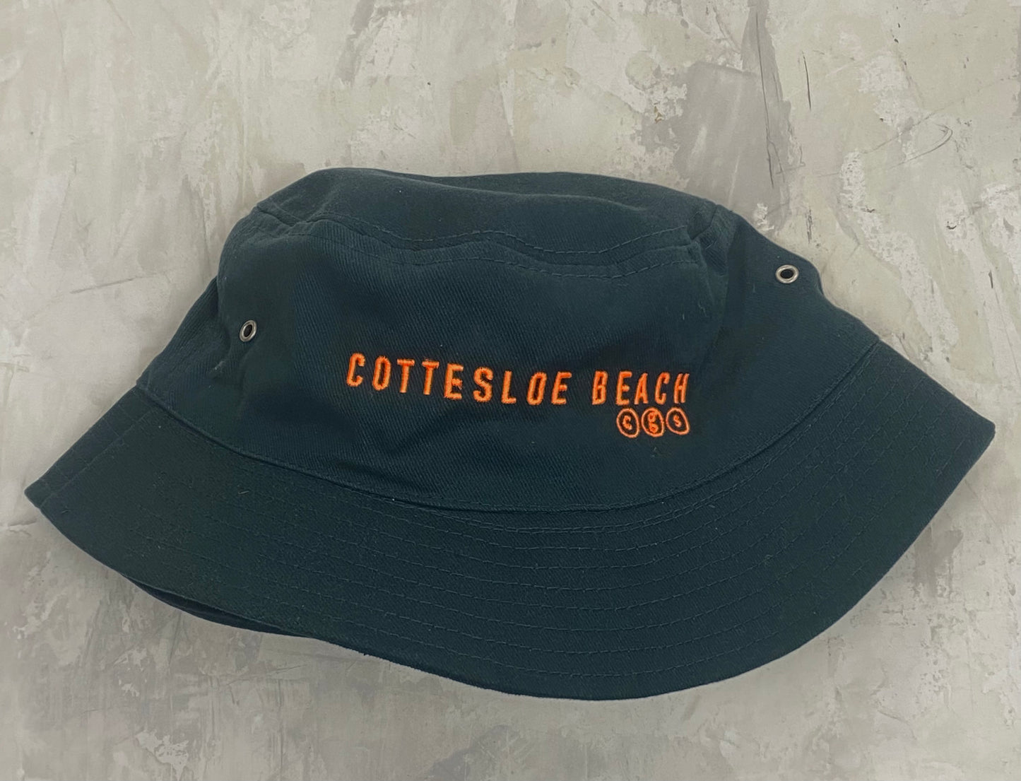 Bottle Green Bucket Hat - Orange Text