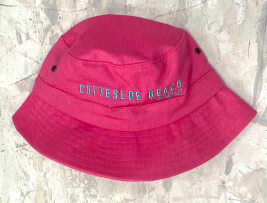 Hot Pink Bucket Hat - Aqua Text