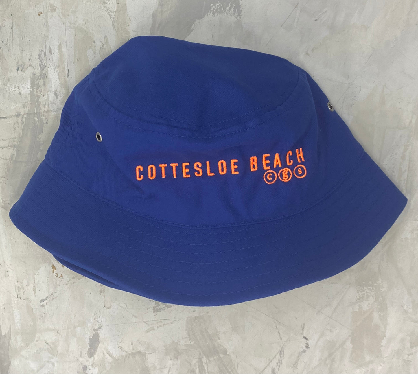 Royal Blue Bucket Hat - Orange Text