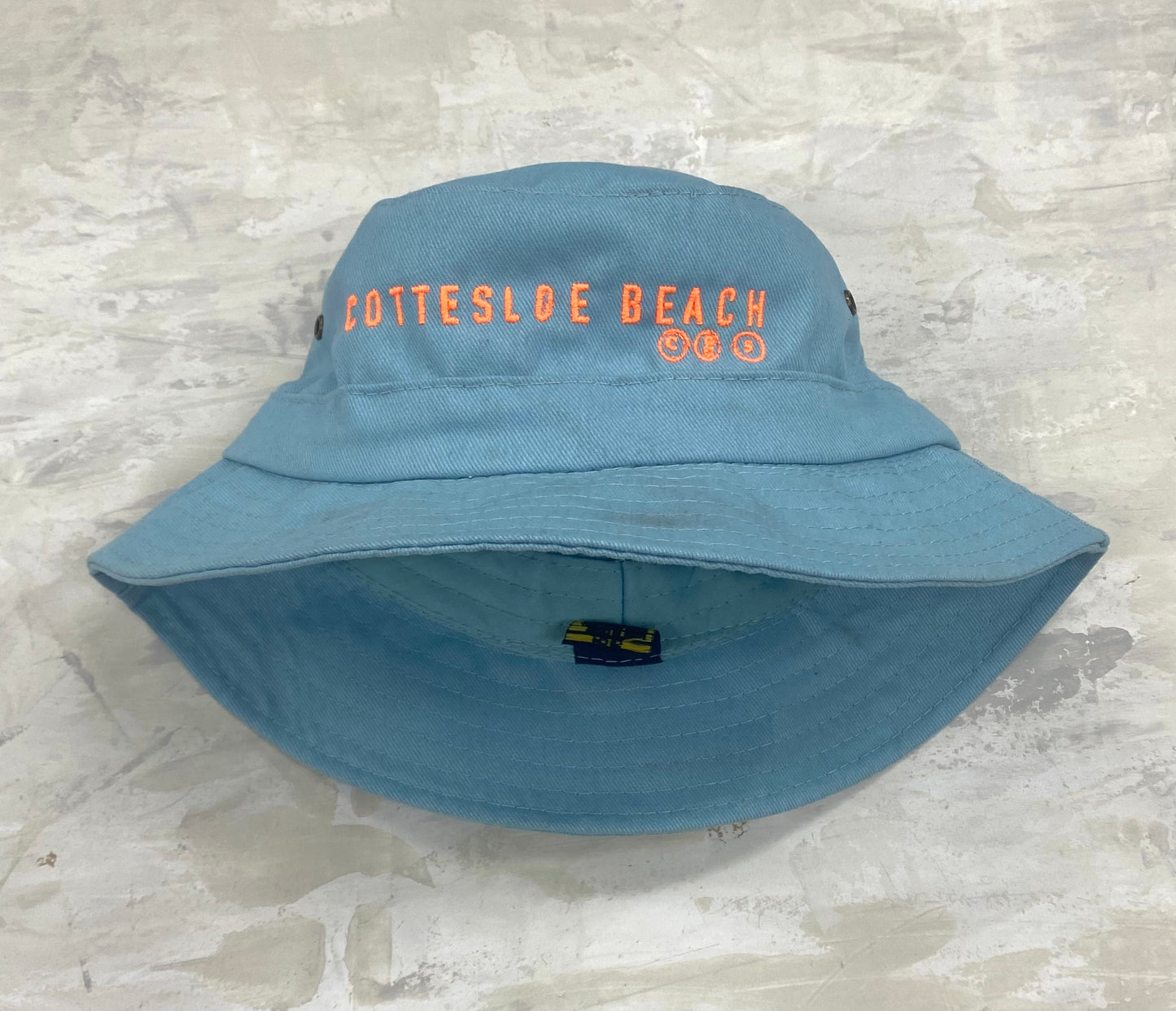 Cyan Bucket Hat - Orange Text