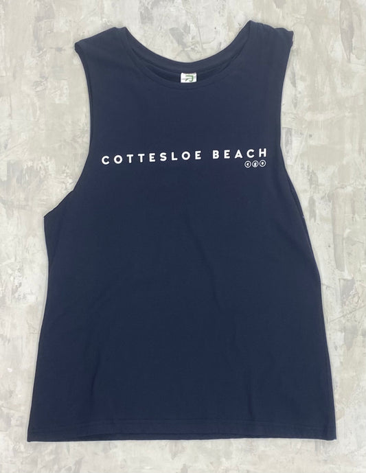 Navy Muscle Tee - White Writing