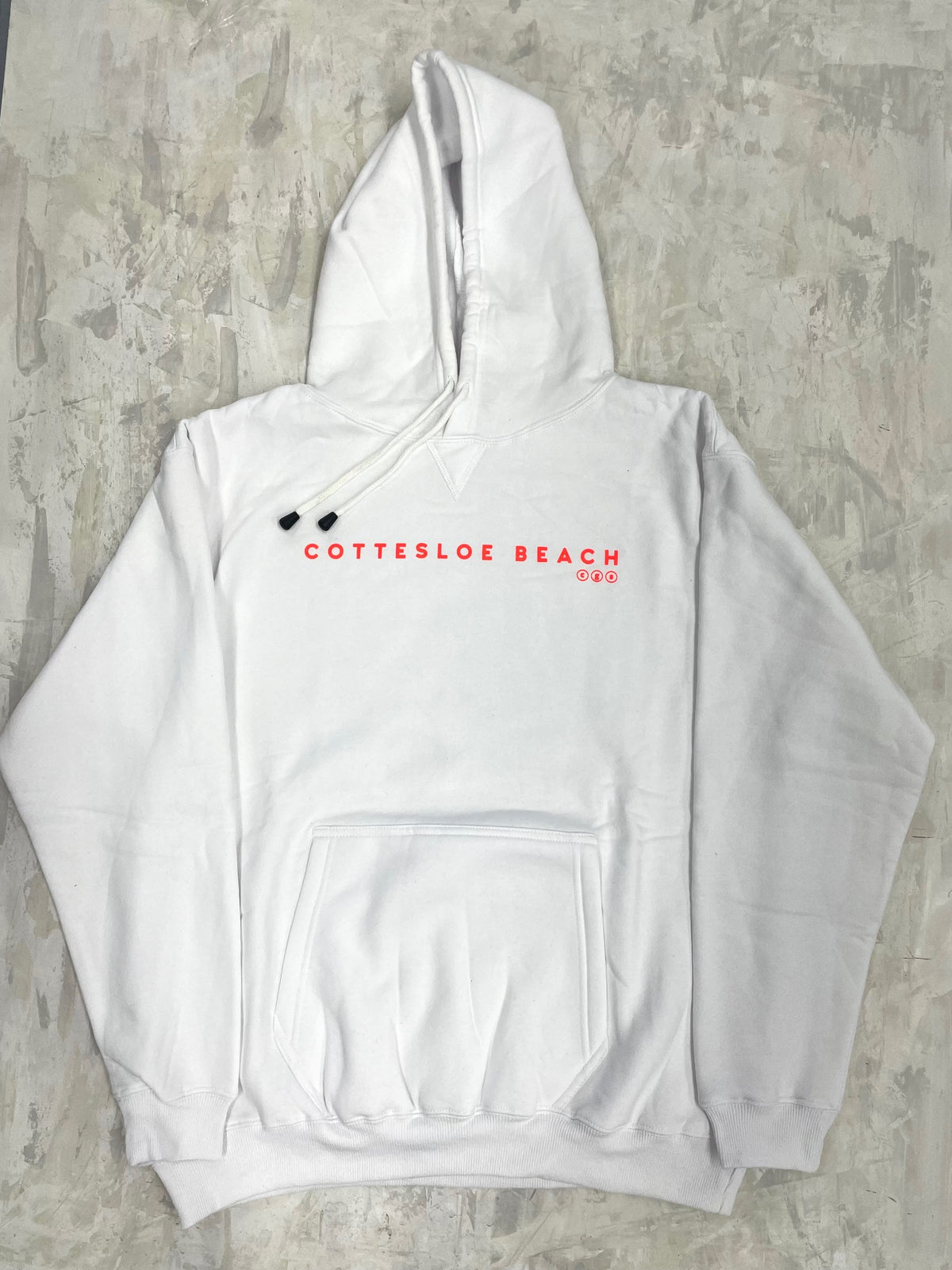 White Unisex Hoodie - Orange Text