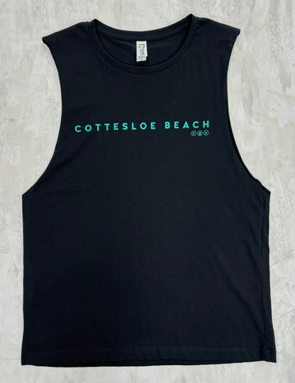 Black Muscle Tee - Green Writing