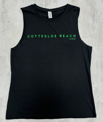 Black Muscle Tee - Green Writing