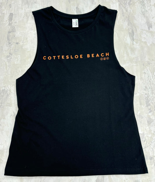Black Muscle Tee - Orange Writing