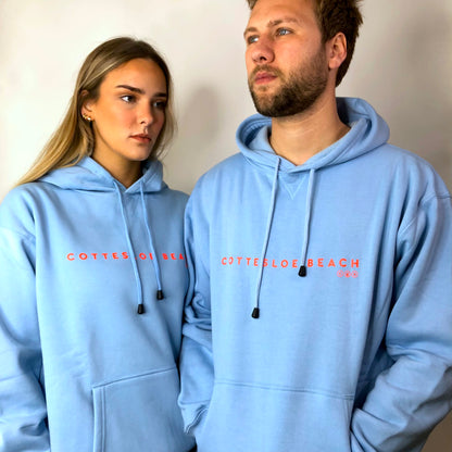 Sky Blue Unisex Hoodie - Orange Text