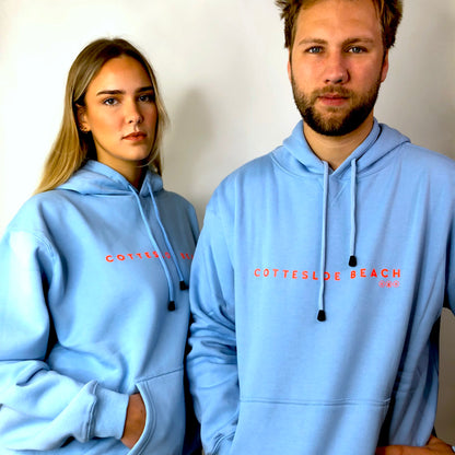Sky Blue Unisex Hoodie - Orange Text