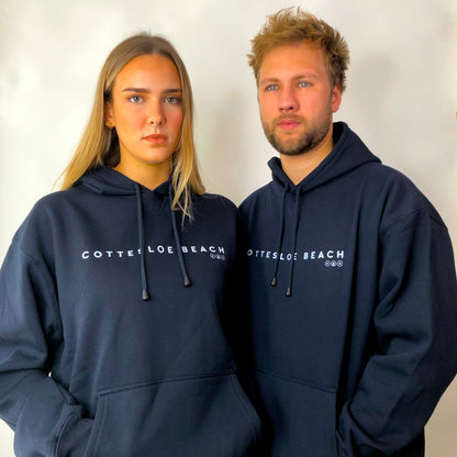 Navy Unisex Back Logo Hoodie - White Text