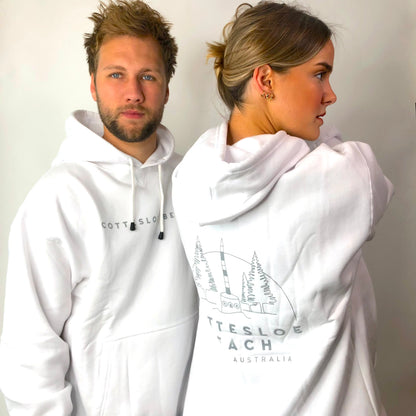 White Unisex Back Logo Hoodie - Grey Logo