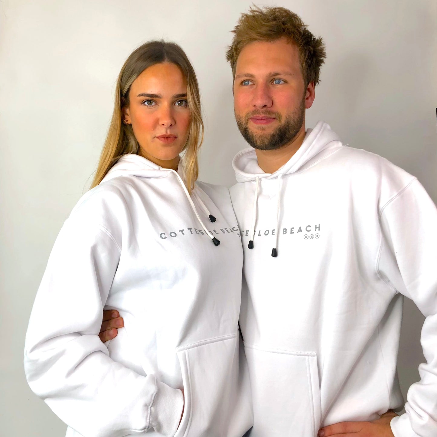 White Unisex Hoodie - Grey Text