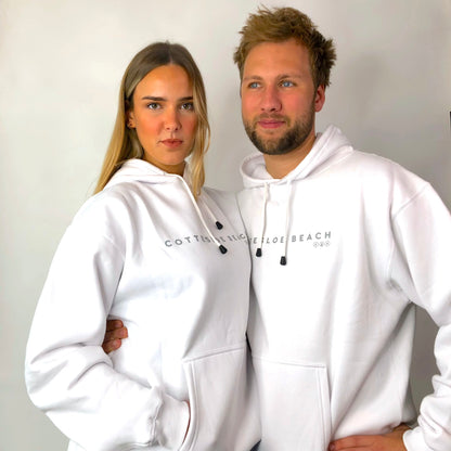 White Unisex Hoodie - Grey Text