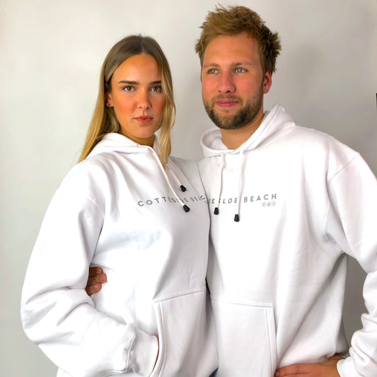 White Unisex Hoodie - Grey Text