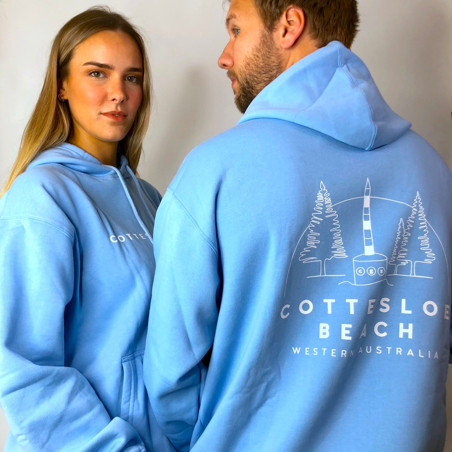 Sky Blue Unisex Back Logo Hoodie - White Logo