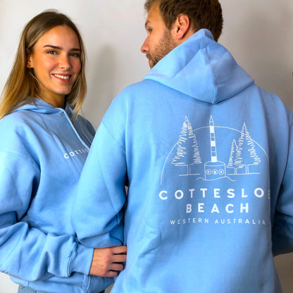 Sky Blue Unisex Back Logo Hoodie - White Logo