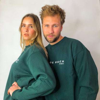 Bottle Green Unisex Crew Neck- White Text