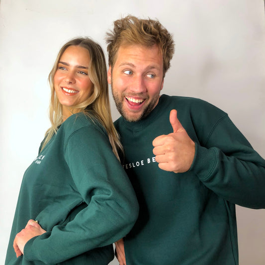 Bottle Green Unisex Crew Neck- White Text