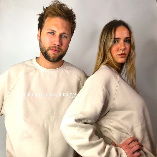 Natural Premium Unisex Crew Neck - White Text